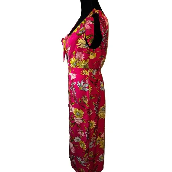 June And Hudson Sun Dress Floral Print Tie Strap Pink Buttons Size Medium‎ - Picture 2 of 8